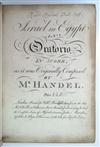 MUSIC HANDEL, GEORGE FREDERICK. Israel in Egypt. An Oratorio in Score. 1771. Lacks the portrait.